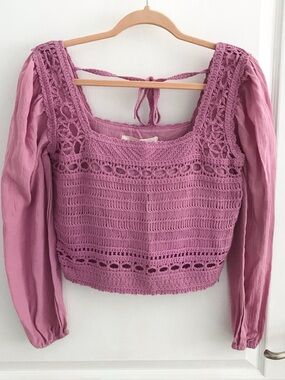 Saltwater Luxe Anthropology Boho Cropped Hellen Top in Violet,SzS, NWT